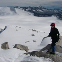 On top of Monte Adamello, South view to the huge glacier Pian di Neve
